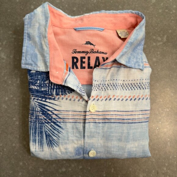 Tommy Bahama Relax Blue Watercolor Floral Linen Shirt – Size XL - Picture 2 of 14